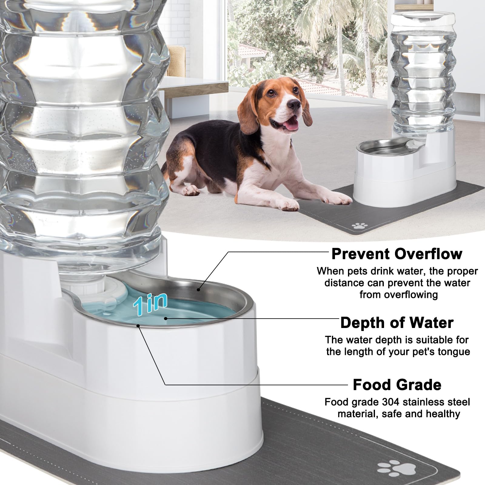 Sfozstra Distributeur d'eau Automatique à gravité pour Chiens : Station d'alimentation surélevée en Acier Inoxydable 9L Blanche – pour des articulations – Contre Les calculs urinaires