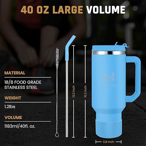 Miniatura 6 de Vaso aislado de 40 onzas con asa y pajita Taza de acero inoxidable de doble pared al vacío que cabe en portavasos de automóvil, taza de viaje para