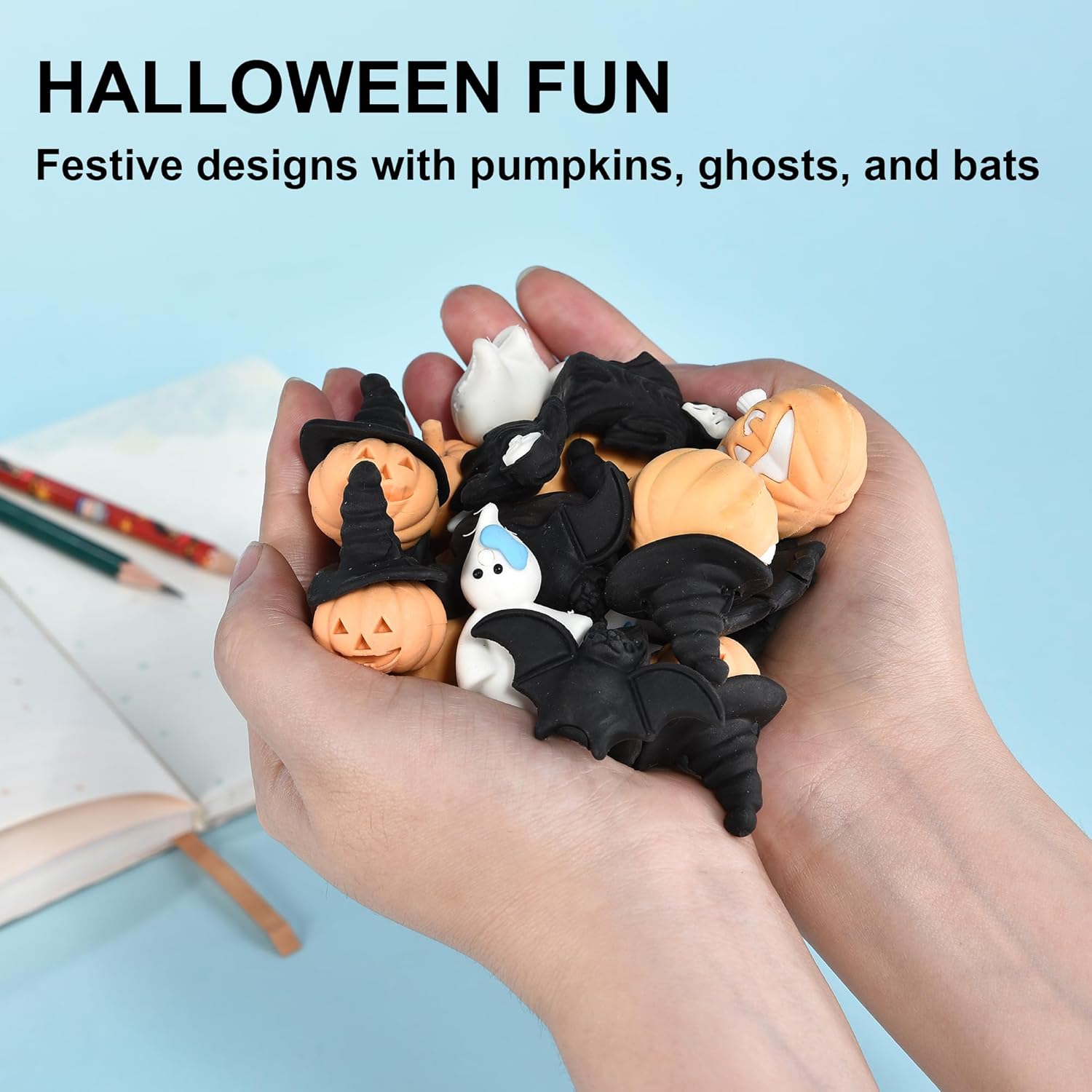 HILAZA 25Pcs Halloween Erasers for Kids, 3D Pencil Erasers Bulk for Halloween Party Favors, Goody Bag Stuffers Gifts, Classroom Prizes, School Supplies