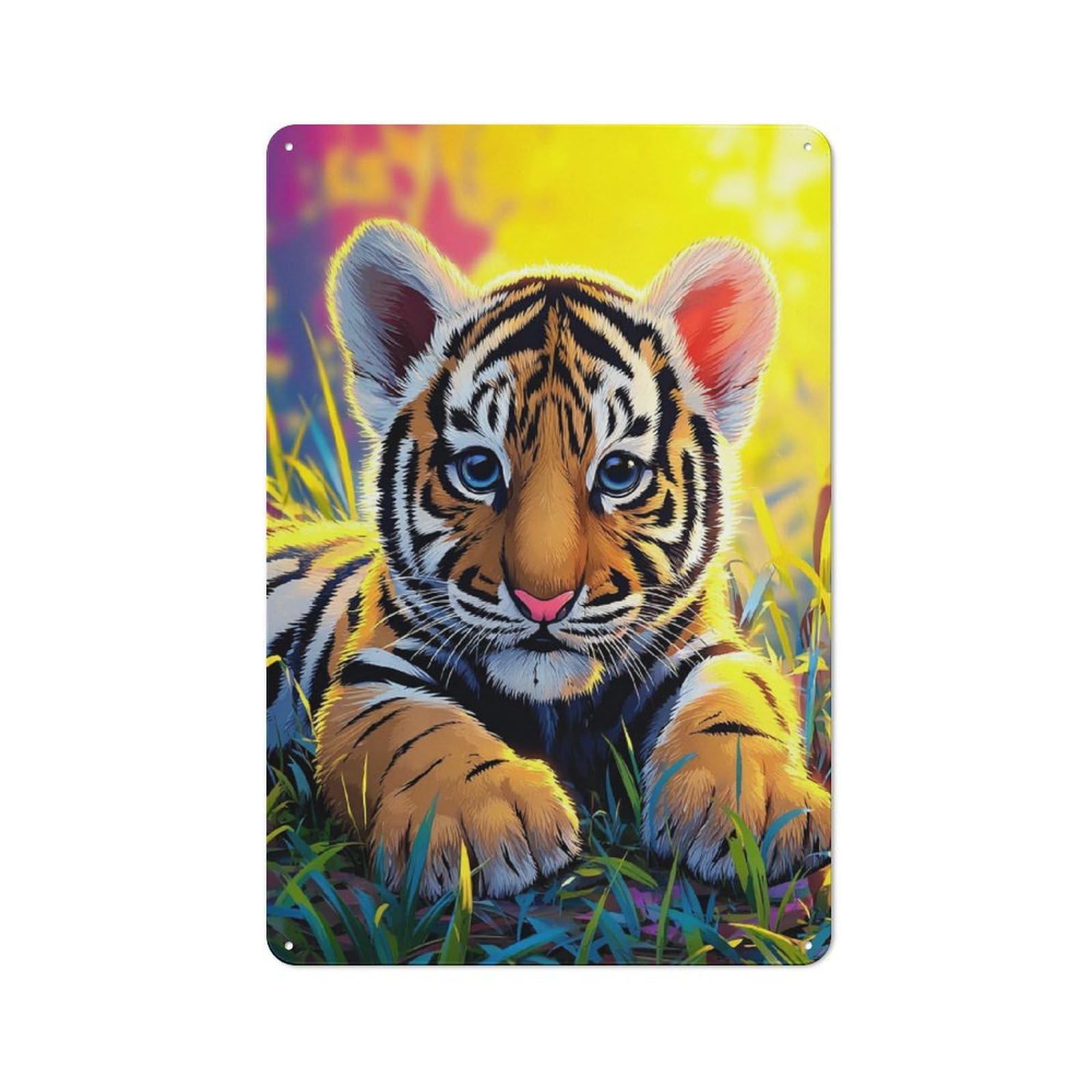 Junmoney Adorable Tiger Cub In Sunlight -2 30X20cm Retro Tin Sign With For Living Room Or Hallway, A Decorative Metal Sign For Living Rooms And Hallways
