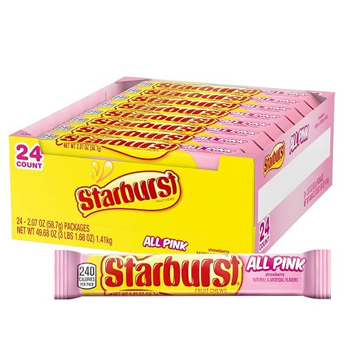 STARBURST All Pink Chewy Candy Bulk Pack, 24 Full Size Packs, Pink Candy Bulk Box - 2.07 Ounce (Pack of 24) - All Pink