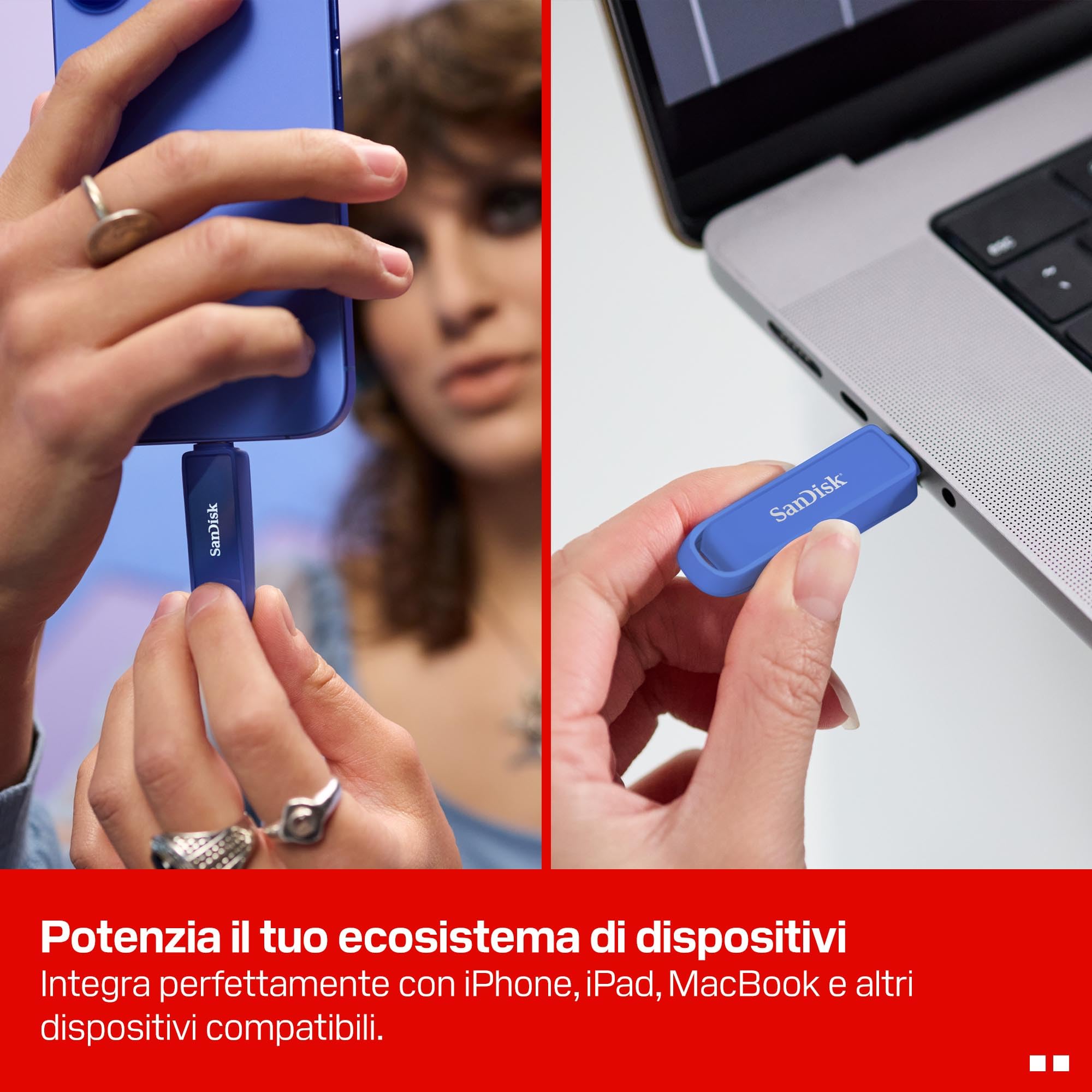 SANDISK Unità per telefono con USB Type-C 1 TB (per smartphone, tablet e computer, velocità fino a 150 MB/s, backup automatic, recupero dati) - Maritime Blue