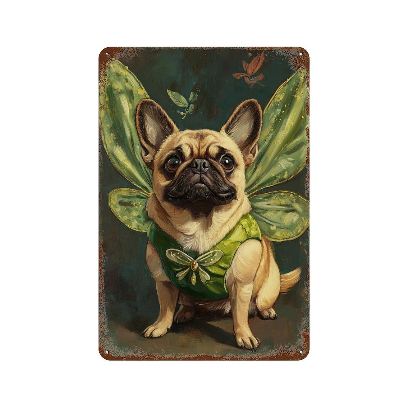 Garage Style Fairy Dog Costume for Parties Rustic Tin Plaque 11.8"x7.9", Vintage Wall Decor for Bar And Workshop