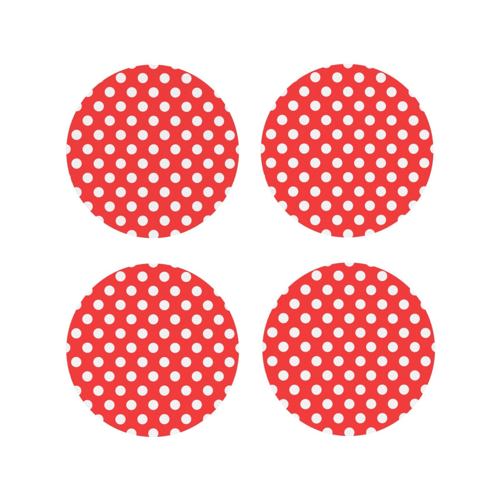 Smazdfxx Women's As Pic Leather Coasters Set Of 4 - Red Polka Dot Print (A) Lightweight Drink Coasters For Desk