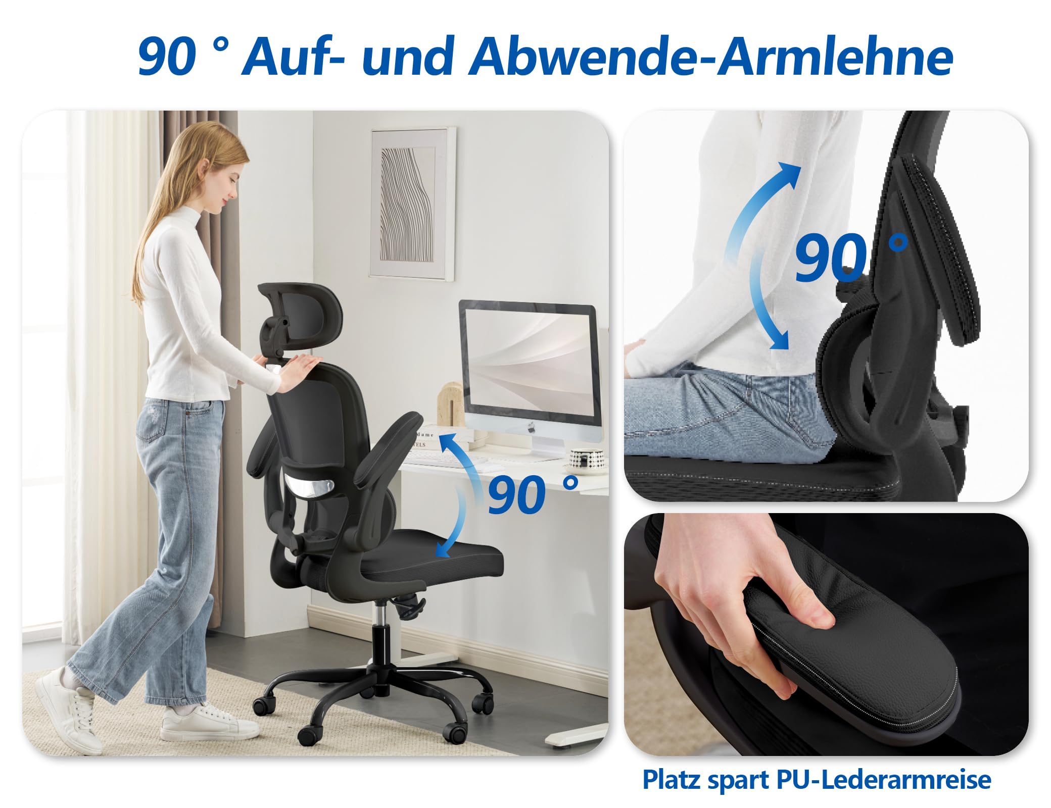 TRALT Ergonomischer Bürostuhl: Office Chair mit Verstellbarer Kopfstütze