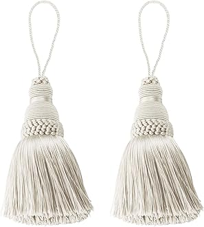 Fenghuangwu Colorful Tassel Key Tassel DIY Accessories for Curtain and Home Decoration-beige-2PCS