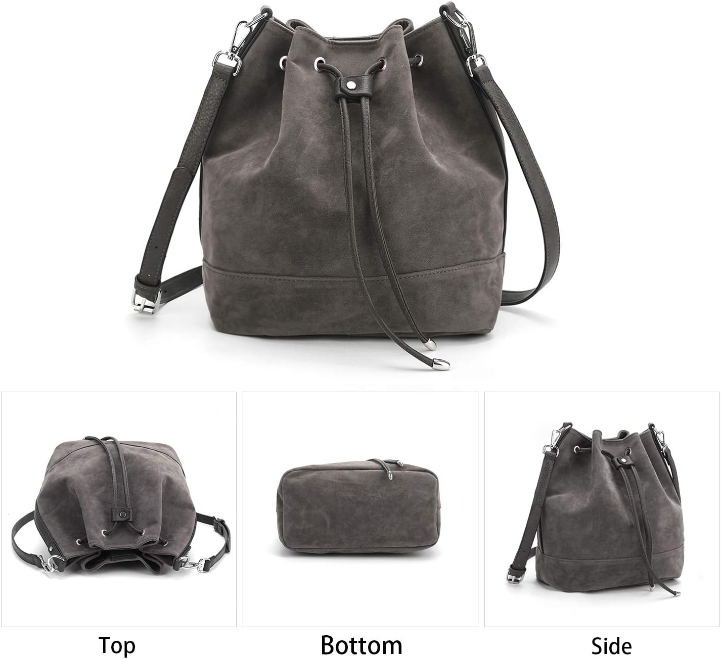 AFKOMST Suede Bucket Bags for Women Medium Slouchy Shoulder Handbag and Drawstring Hobo Purse with 2 Convertible Straps | Faux Suede, Spacious Room, Fit Tablet, A5 Notebook - Image 3