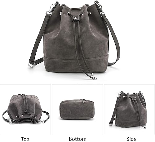 Vista 3 de AFKOMST Suede Bucket Bags for Women Medium Slouchy Shoulder Handbag and Drawstring Hobo Purse with 2 Convertible Straps Faux Suede, Spacious Room