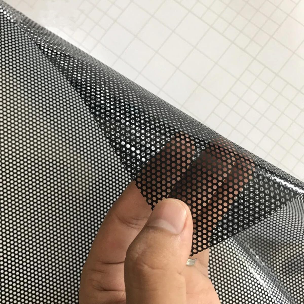 Perforated Window Privacy Film 19.6x59 Inch Self Adhesive Dotted Perforated Mesh Sticker Glass Vinyl Wrap Roll for Cars and Home (Black)