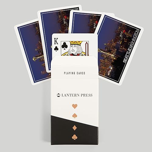 Miniatura 6 de Lantern Press Seattle, Washington, Skyline and Rainier at Night, Photography, 52 Playing Cards for Adults, Poker Size Card Deck