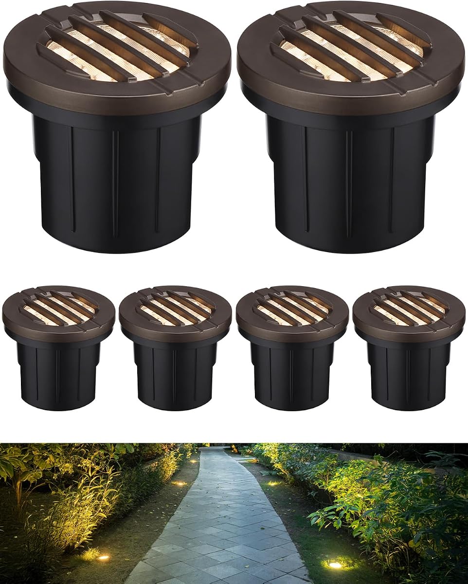 LEONLITE 6-Pack Dia. 4 Inch 3000K Well Lights Grated Top Oil Rubbed Bronze | 12-24V AC/DC, CRI90, Landscape LED In Ground Outdoor, Low Voltage Garden Landscaping, Warm White, Aluminum