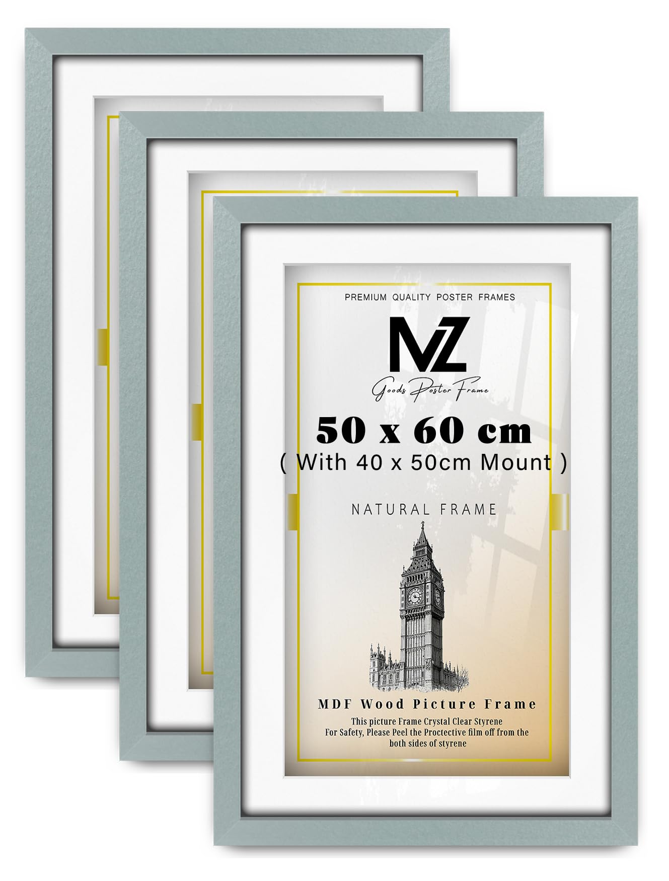 MZ GOODS pack of 3 MDF Stylish Home Décor Frame (50 x 60 cm) With 500 x 400 mm White Mount Engineered Wood | 24 Inch x 20 Inch Painting, Art Print, Wall Picture Frame [ Silver ] — image 1