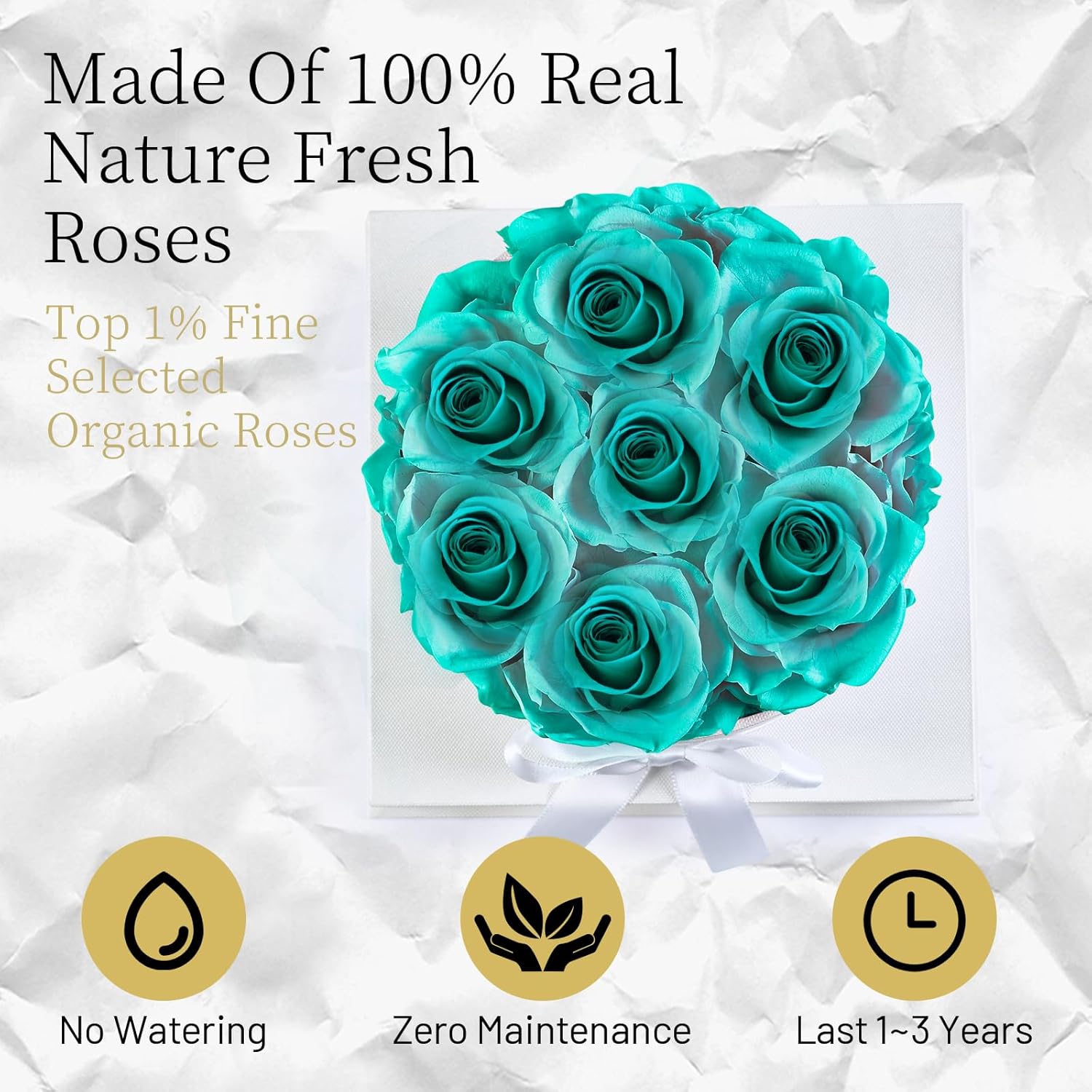 Flowers for Delivery Prime, Preserved Roses in a Box, Forever Flowers, Immortal Rose, Preserved Flowers for Her, for Mom - Turquoise Blue