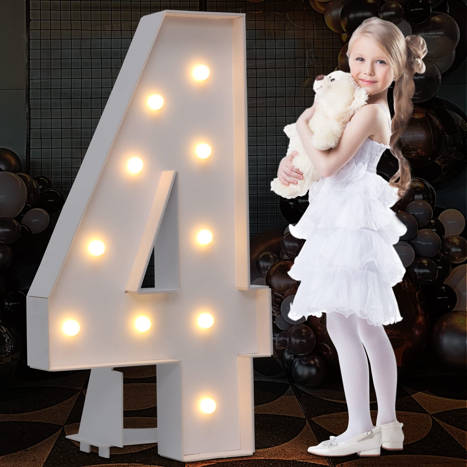 4FT Marquee Light Up Numbers Letters, Mosaic Numbers for Balloons, Gaint Marquee Numbers, Number 4 Balloon, 4th 24 40th Birthday Decorations for Women Men, 40th Anniversary Decorations