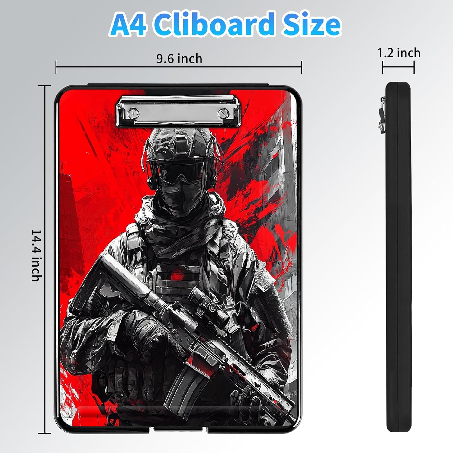 Clipboard with Storage,A4 High Capacity Clip Boards 14.4 x 9.6,Heavy Duty Plastic Clipboards Case Box with Pen Holder for Teacher School Office Supplies-Warrior