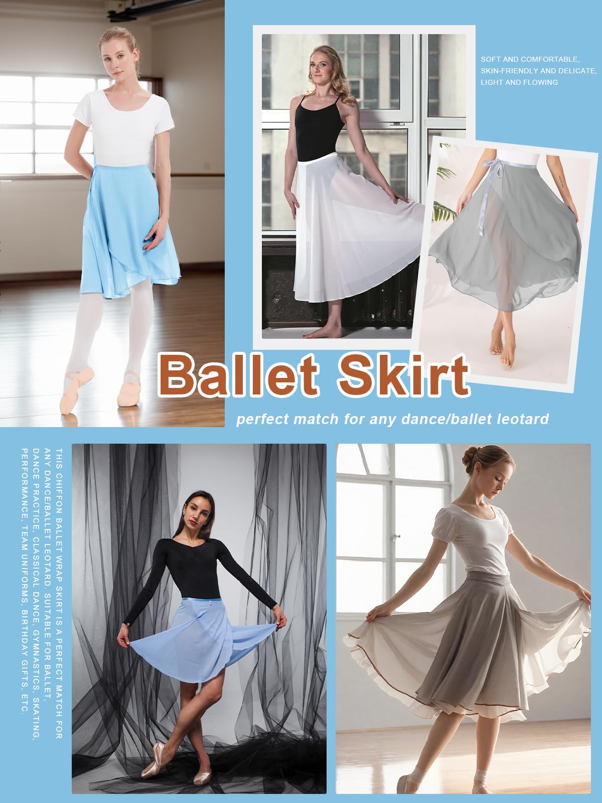 Falda de Ballet Danza para Mujer Gasa con Lazo Cintura Ajustable