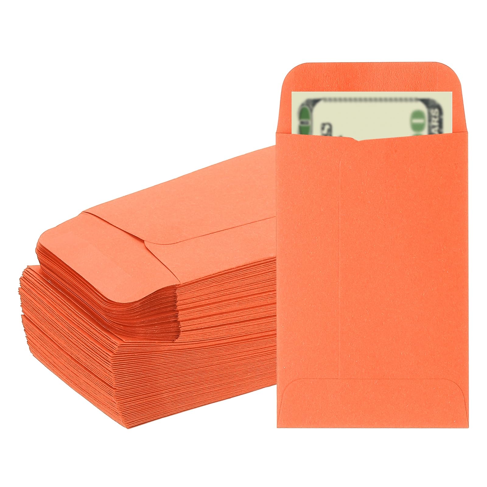 PATIKIL Money Envelope, 100 Pack 3.5" x 2.2" Cash Envelopes Money Holder Bags Budgeting Saving Challenge Letter for Gift Coins Checks Tickets Jewelry Passport Card, Orange โ image 1