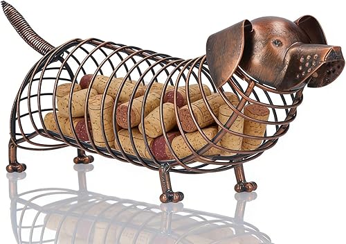 Cyrank Soporte de corcho de vino de metal, con forma de perro salchicha, lindo soporte de corcho para perros, caja de almacenamiento decorativa