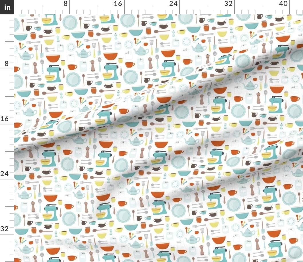 Spoonflower Fabric - Vintage Kitchen Cooking Baking Retro Mid Century Printed on Petal Signature Cotton Fabric by The Yard - Sewing Quilting Apparel Crafts Decor