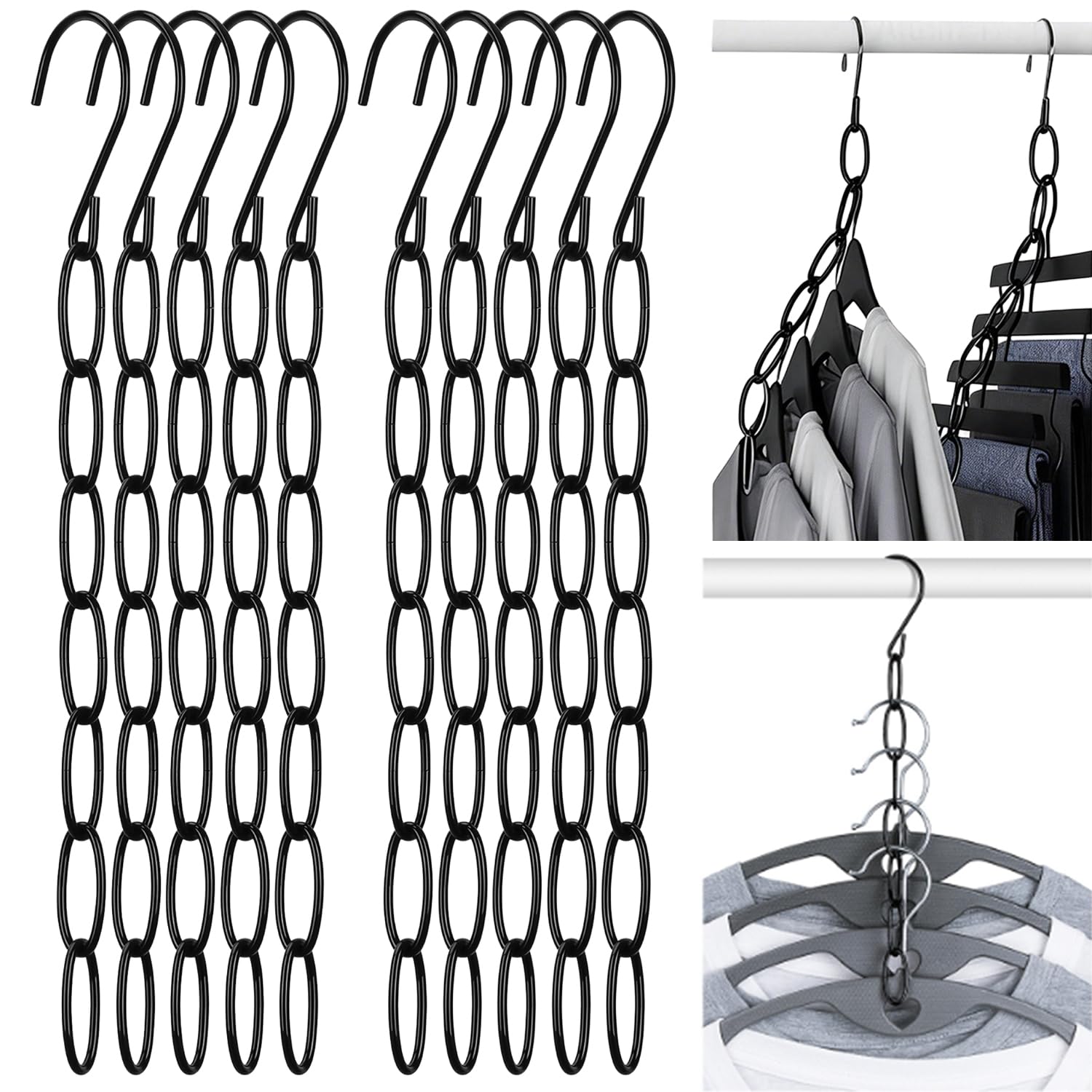 10Pcs Metal Chain Space Saving Hangers with 7 Hole Foldable Multi Hanger