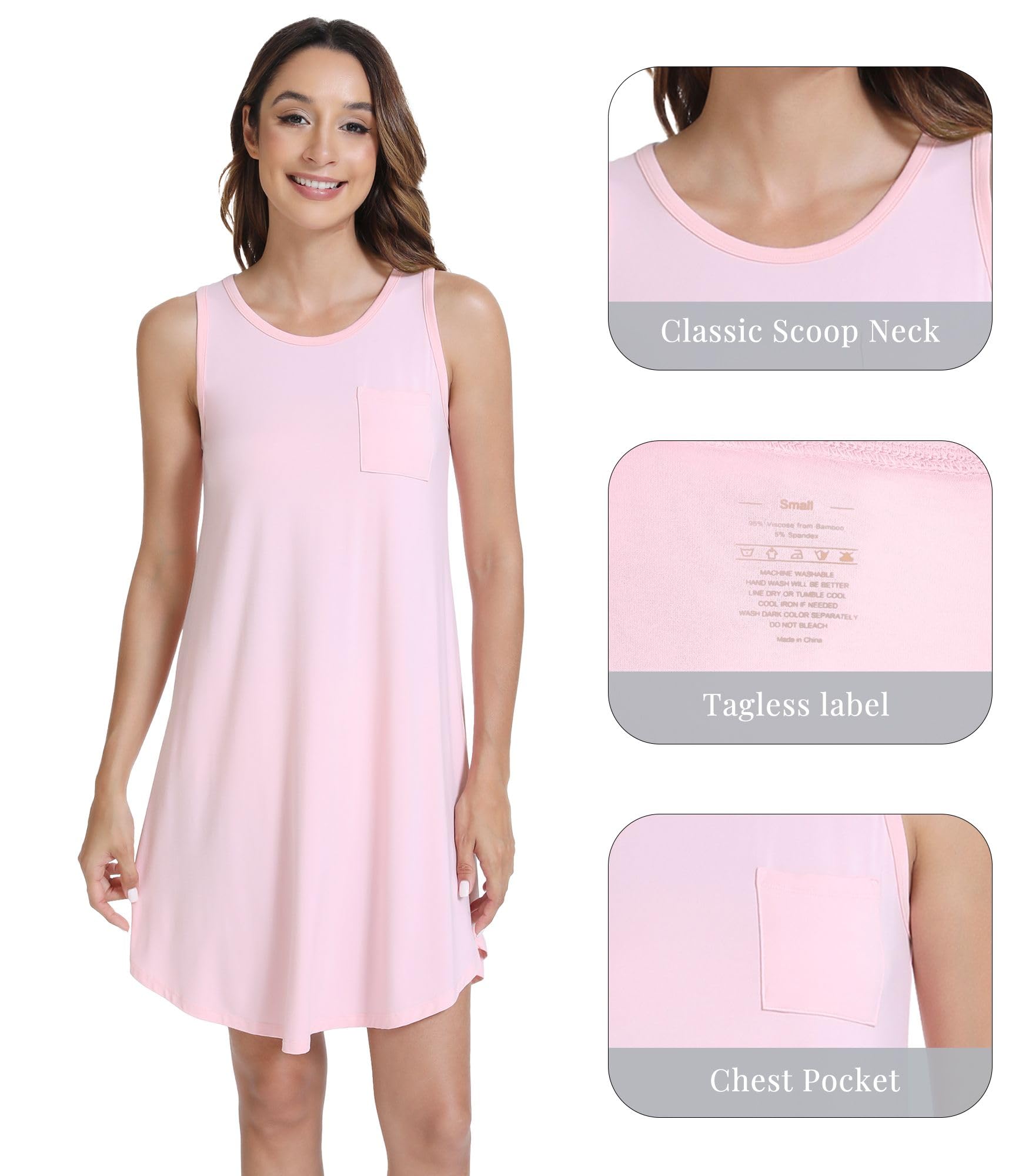 WiWi Pigiama da donna in bambù, scollo rotondo, senza maniche, leggero canottaggio, taglie forti, taglie S-4X