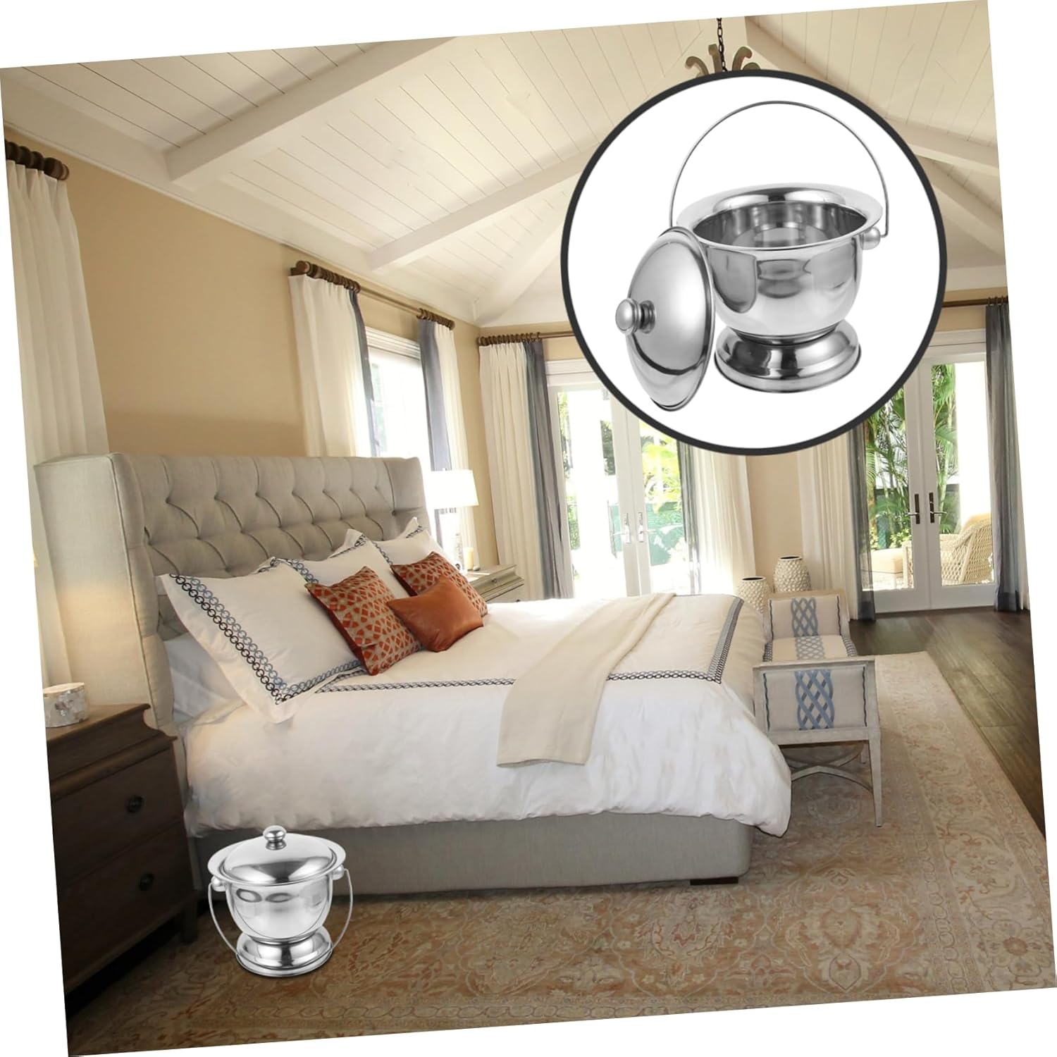 Portable Urinal with Lid Stainless Steel Night Urine Pot for Elderly and Disabled Easy to Use Bedpan for Home and Travel Convenient Pee Bucket with Handle