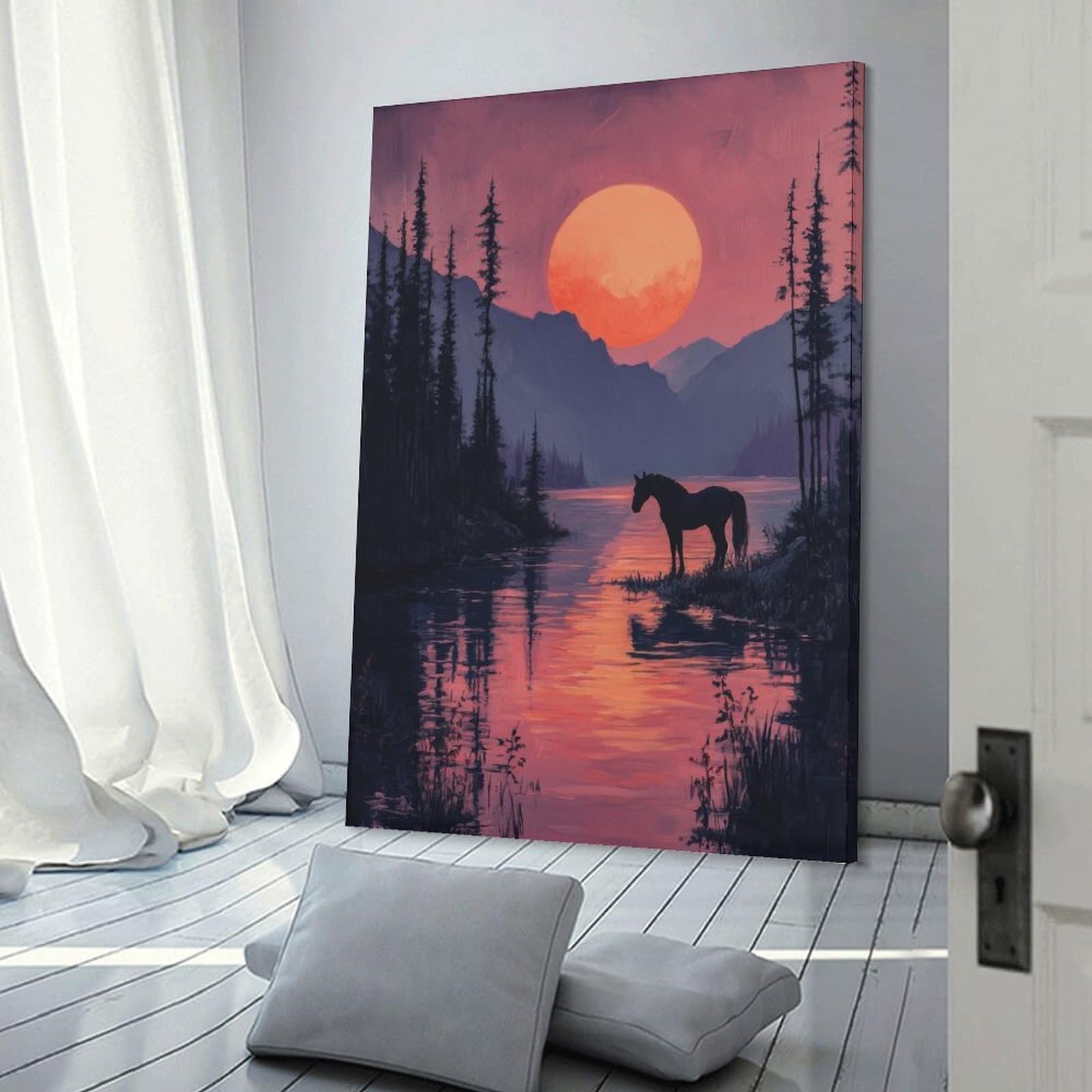 Junmoney Silhouette Horse Sunset Decorative Wall Artwork, 24x36inch(60x90cm), for Work Areas, Reading Rooms Or Studios, Wall Art That Adds Style to Work Areas