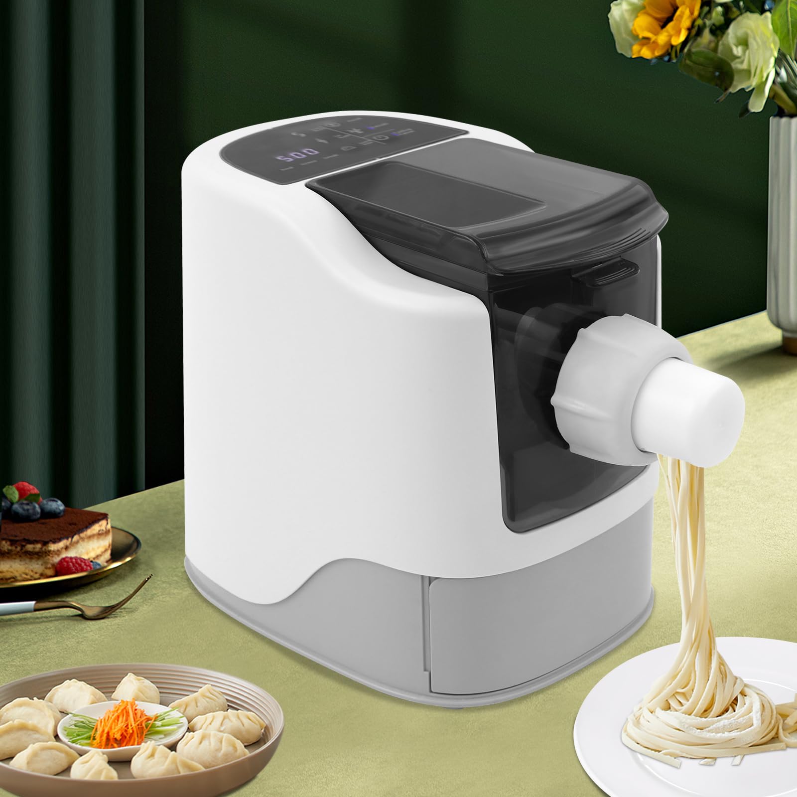 Macchina per pasta elettrica, macchina per pasta automatica, 13 accessori, impasto e pasta, facile da usare, spaghetti maker cucina, pasta fatta in casa, capacità 500 g