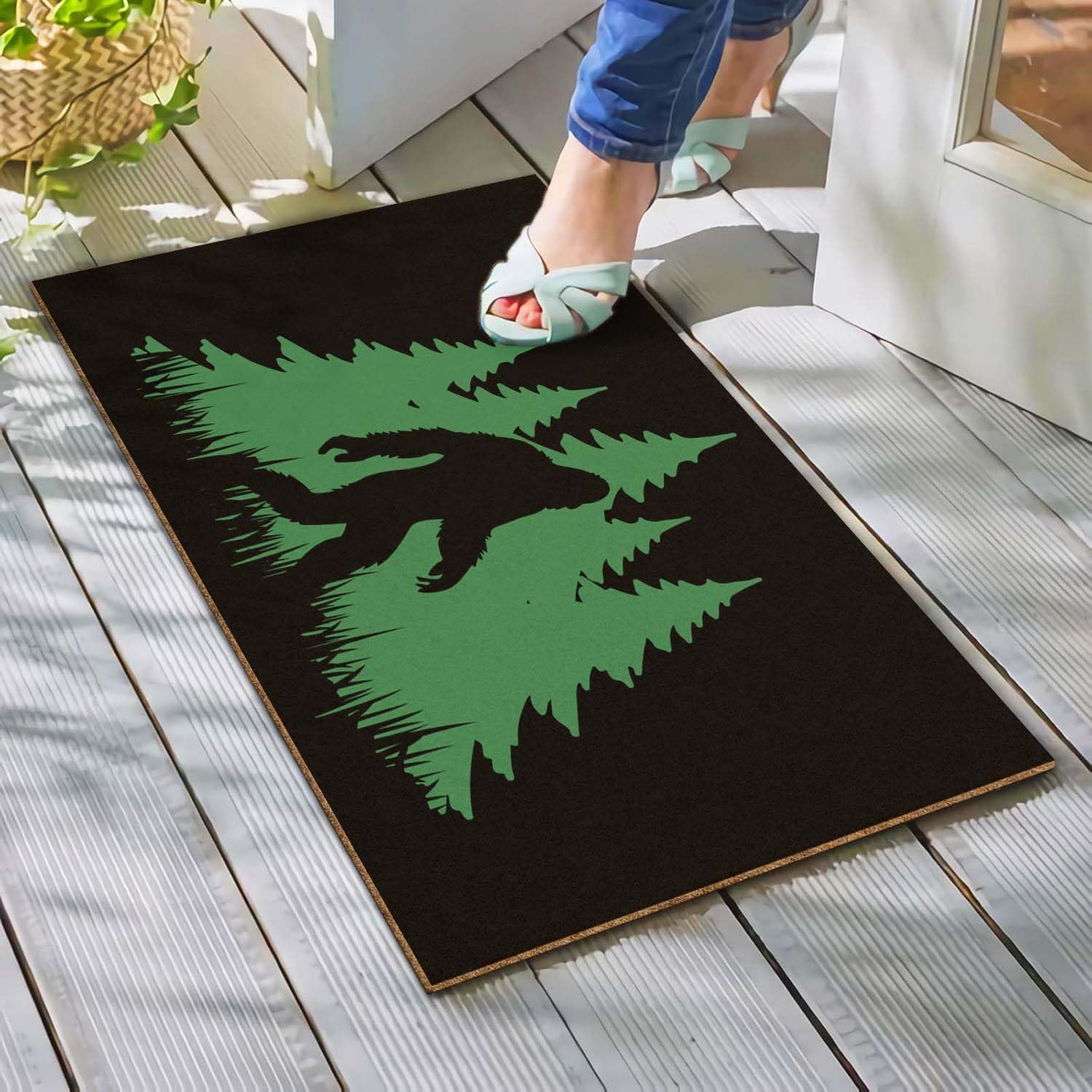 Welcome Door Mat Outdoor Indoor Entrance, Forest Believe Bigfoot Low-Profile Floor Mats Non Slip Durable Entrance Rugs for Entry, Patio, High Traffic Areas Front Door, 17" x 29.5"