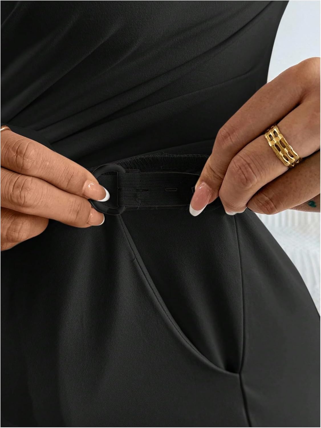 MakeMeChic Women's Maternity Clothes 2 Piece Spring Outfits Asymmetrical Top and Pants Pregnancy Matching Sets Black Large - Image 4