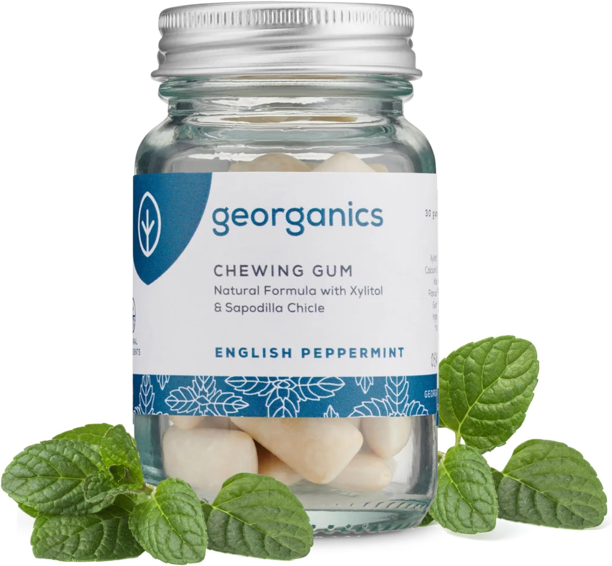 Georganics Peppermint Chewing Gum - 30 Pieces - Cool & Refreshing Flavour - Gentle on Sensitive Teeth - Sugar Free - Ideal for Daily Usage - Natural Ingredients