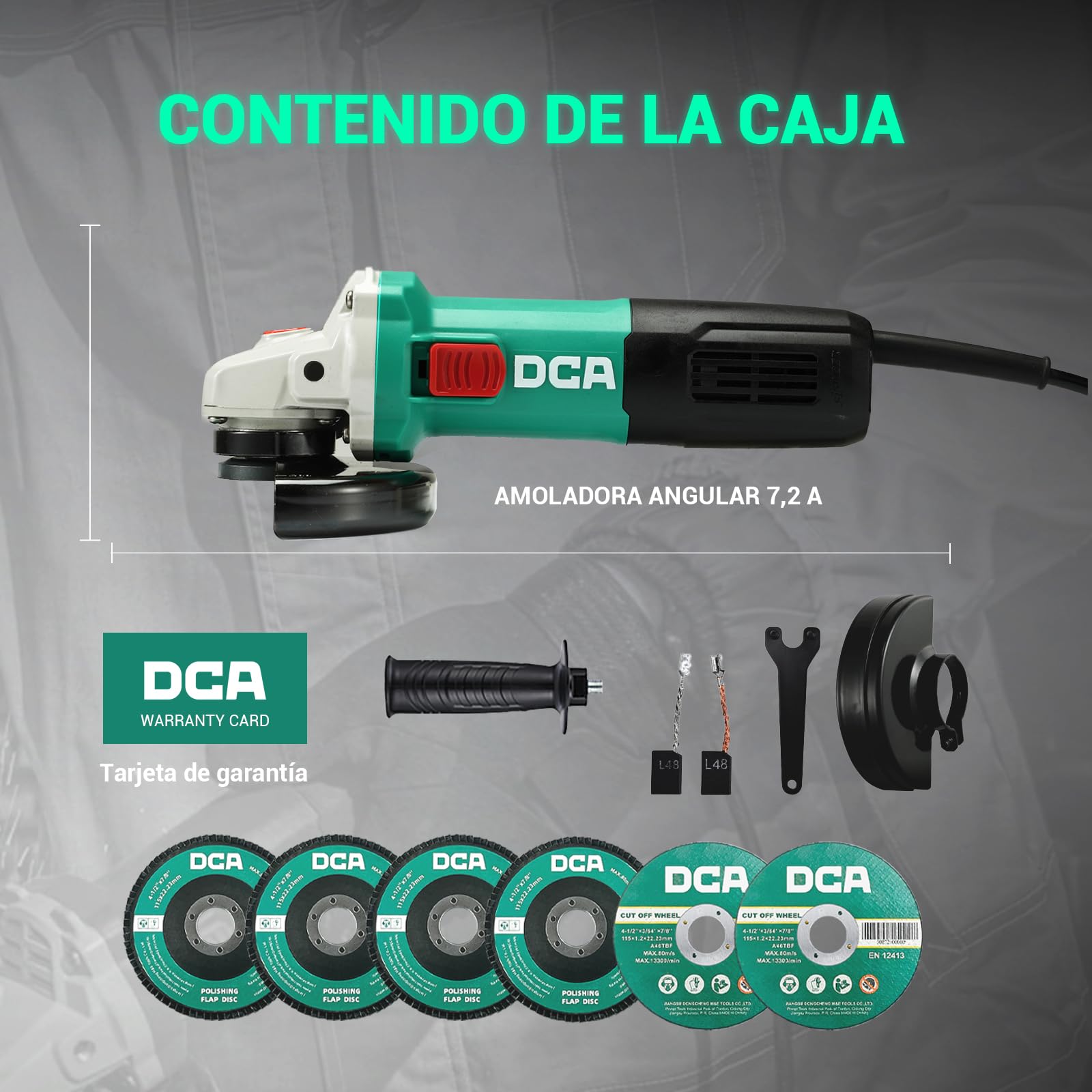 DCA Amoladora Angular 860W 125 mm, 11.800 rpm, Cuerpo Ultra Fino (Circunferencia 178 mm), Carcasa de Engranajes Compacta, 1,6 kg Ligera Radial para Corte y Lijado