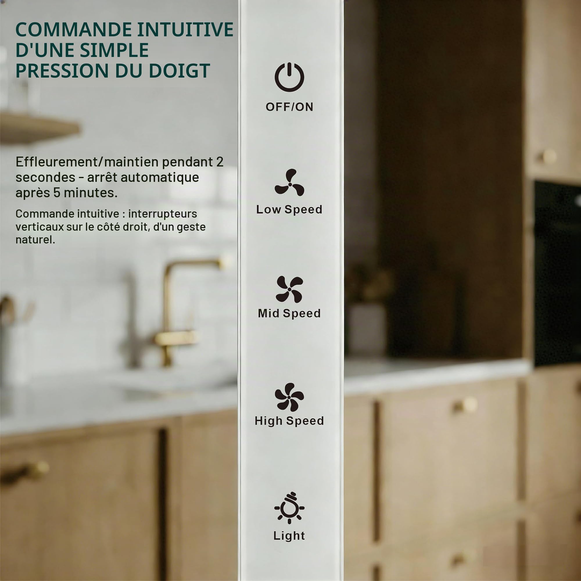 DOPURE Hotte Aspirante Murale Style 60 cm - Double Mode Recirculation/Évacuation, Commande Tactile Verticale, 3 Vitesses, Livrée avec 4 Filtres à Charbon, Énergie A+++, Noir