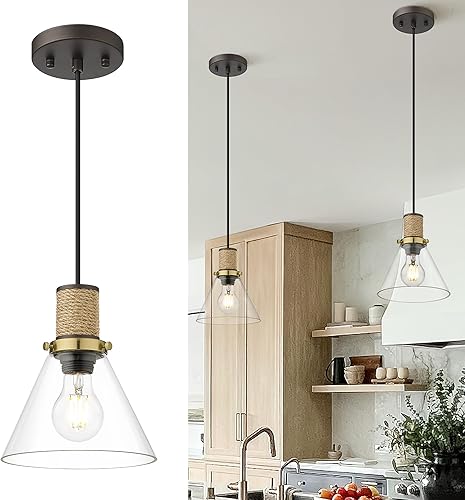 HWH - Luces colgantes de cristal para isla de cocina, 1 lámpara colgante de 8 pulgadas, iluminación colgante de granja sobre la isla, pantalla de