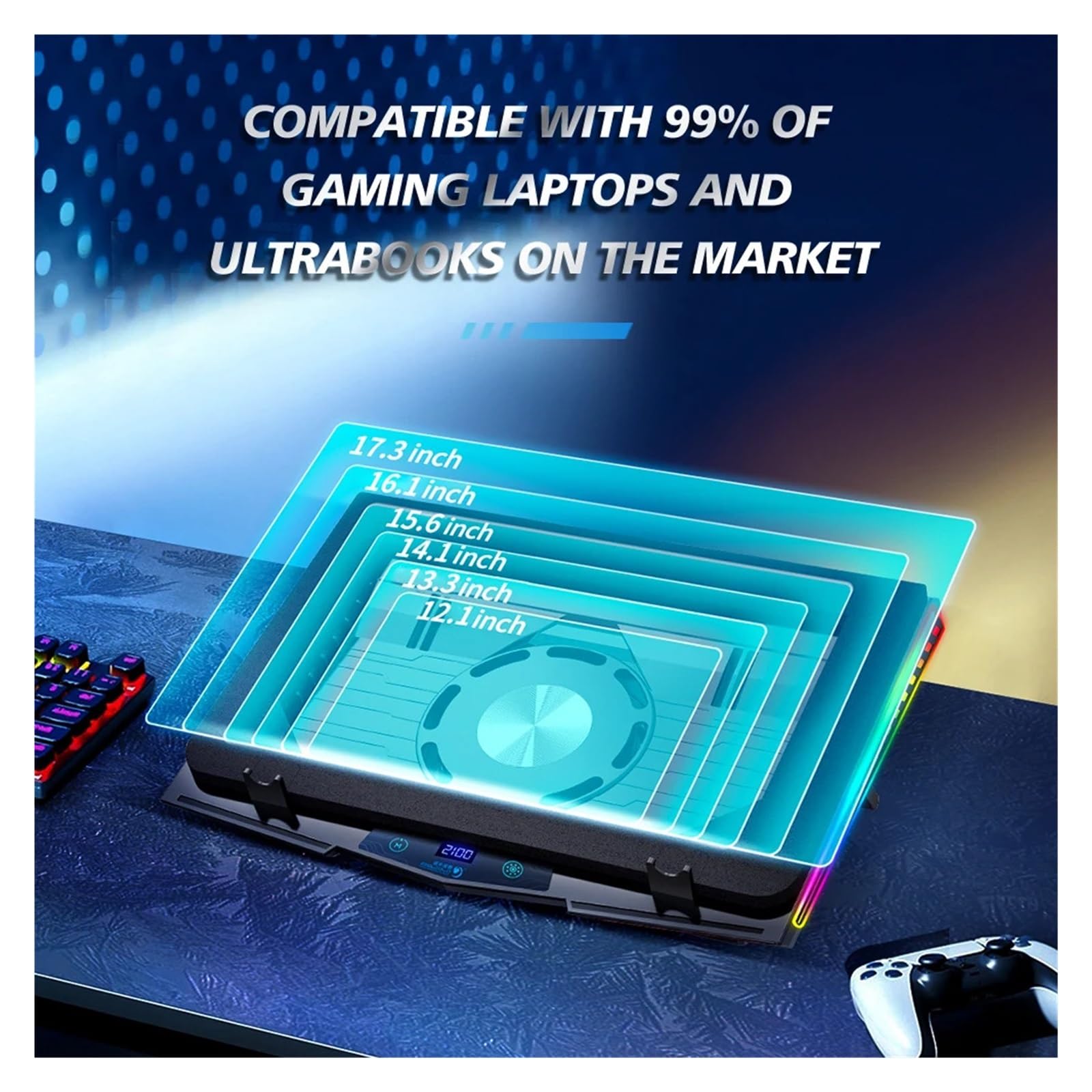 Tappetino di Raffreddamento for Laptop RGB A Compressione d'Aria, Dispositivo di Raffreddamento USB Ultra Silenzioso, Supporto Regolabile for Dissipazione Rapida del Calore