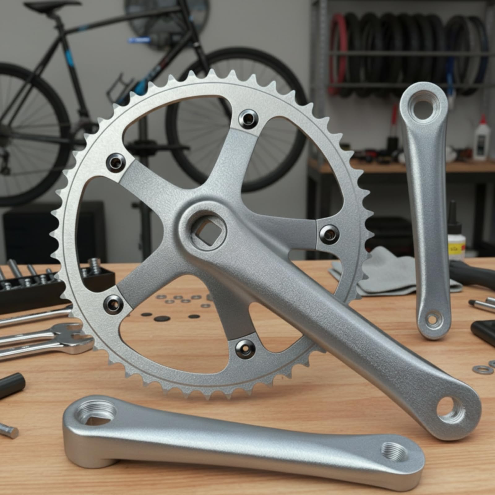 Juego Bielas Plato Individual Plateado Plato Individual CNC Pedal para Ciclismo en Ciudad