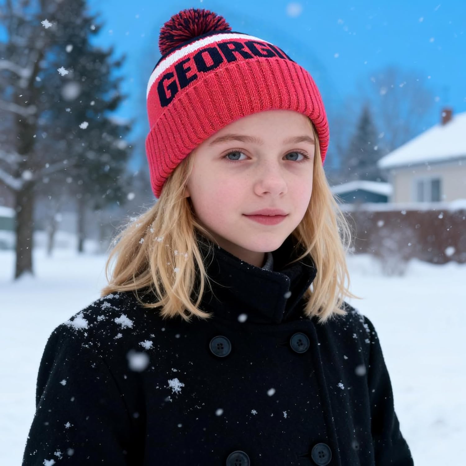 College Team Color Beanie - Fashion Knit Pom-Pom Hat Soft Headwear Cuffed Winter Hat Sport Fans Gift for Men Women Kids - Image 2