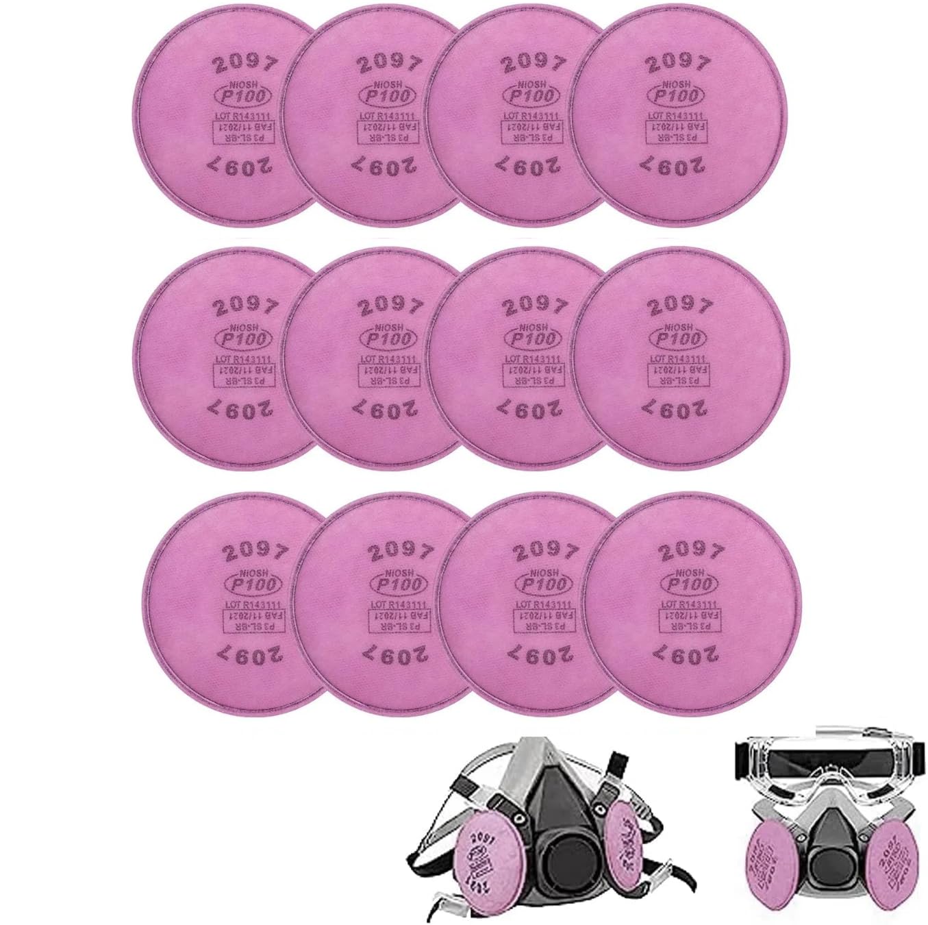 12pcs 2097 Filters for Respirator, Particulate Filter Cotton for P100 Filter Holders Filter Retainer Replacement for 6000 6200 6800 7000 FF-4 Series Breathing Mask for Against Dust (2097-12pcs)