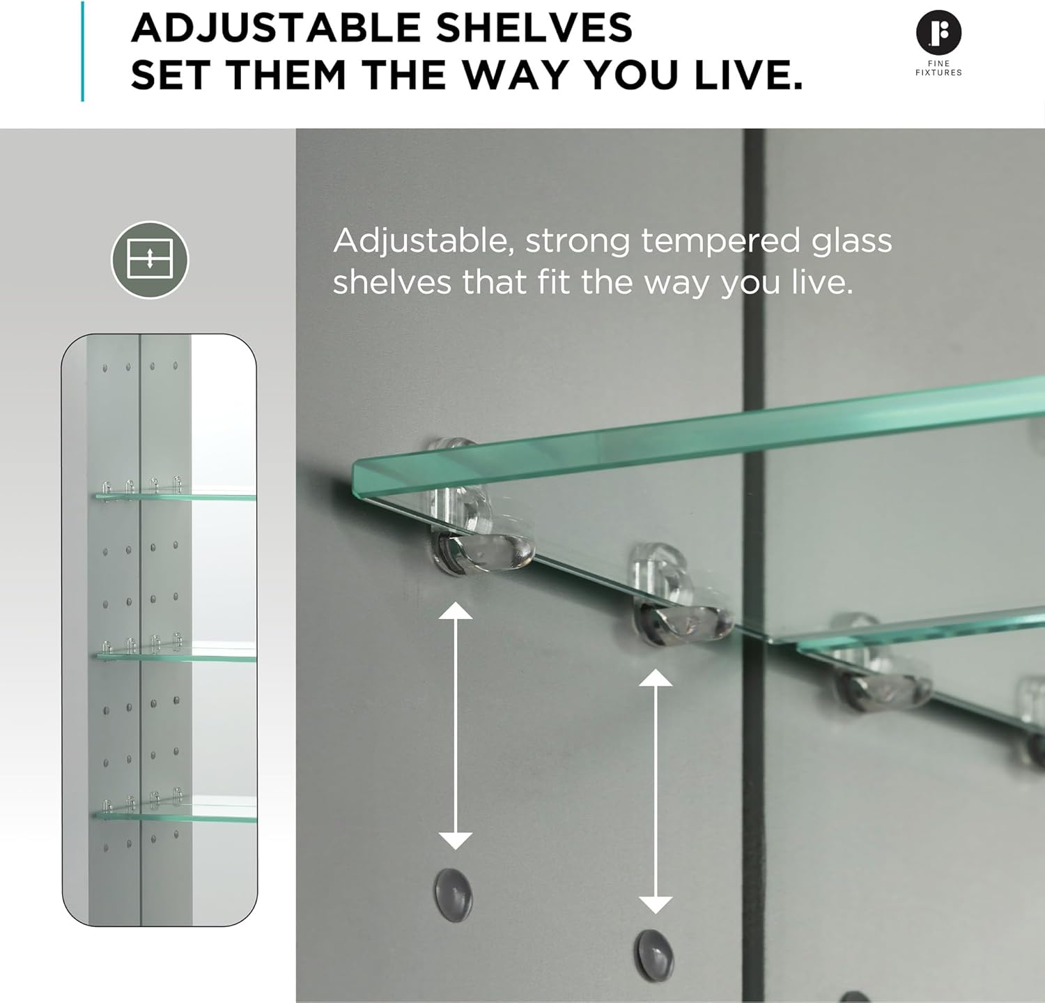 Fine Fixtures 15" x 40" Bathroom Medicine Cabinet, Aluminum Bathroom Vanity, Recessed Medicine Cabinet, Surface Mount, Left Hand Hinged, Mirrored Interior with LED Strips