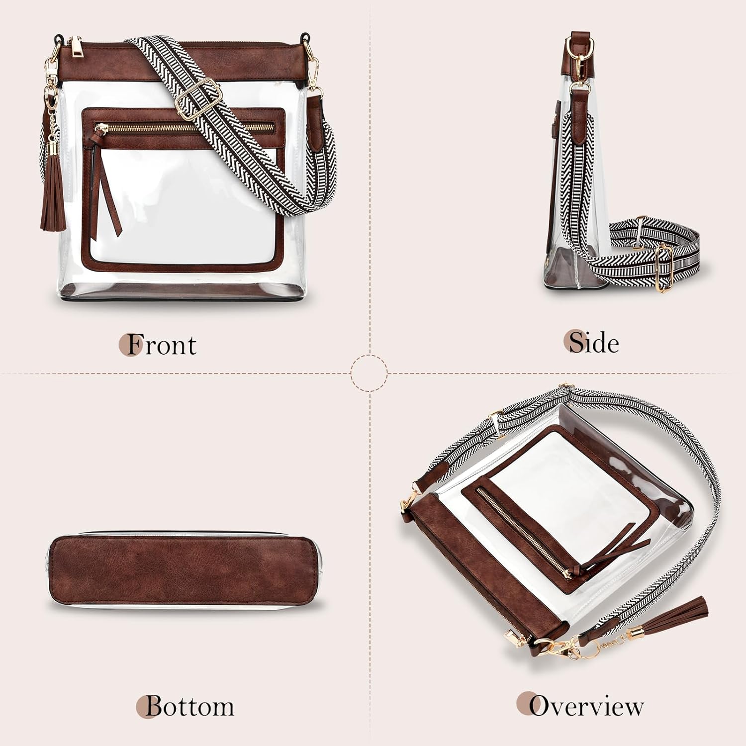 BKNOOU Clear Purses for Women - Crossbody Bags for Stadium Events & Concerts - Approved Clear Shoulder Bag - Image 6