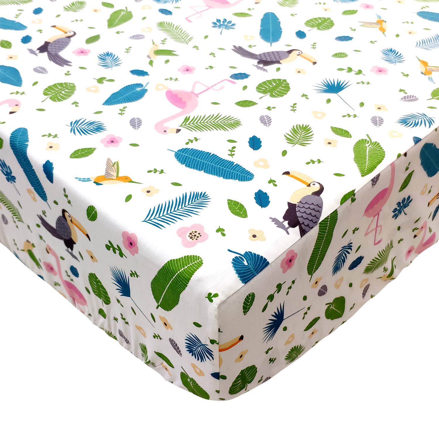 Brandream Baby Girls Crib Sheet Pink Flamingo Fitted Sheet with Feather Floral Birds Print Toddler/Infant Crib Mattress Sheet,100% Cotton