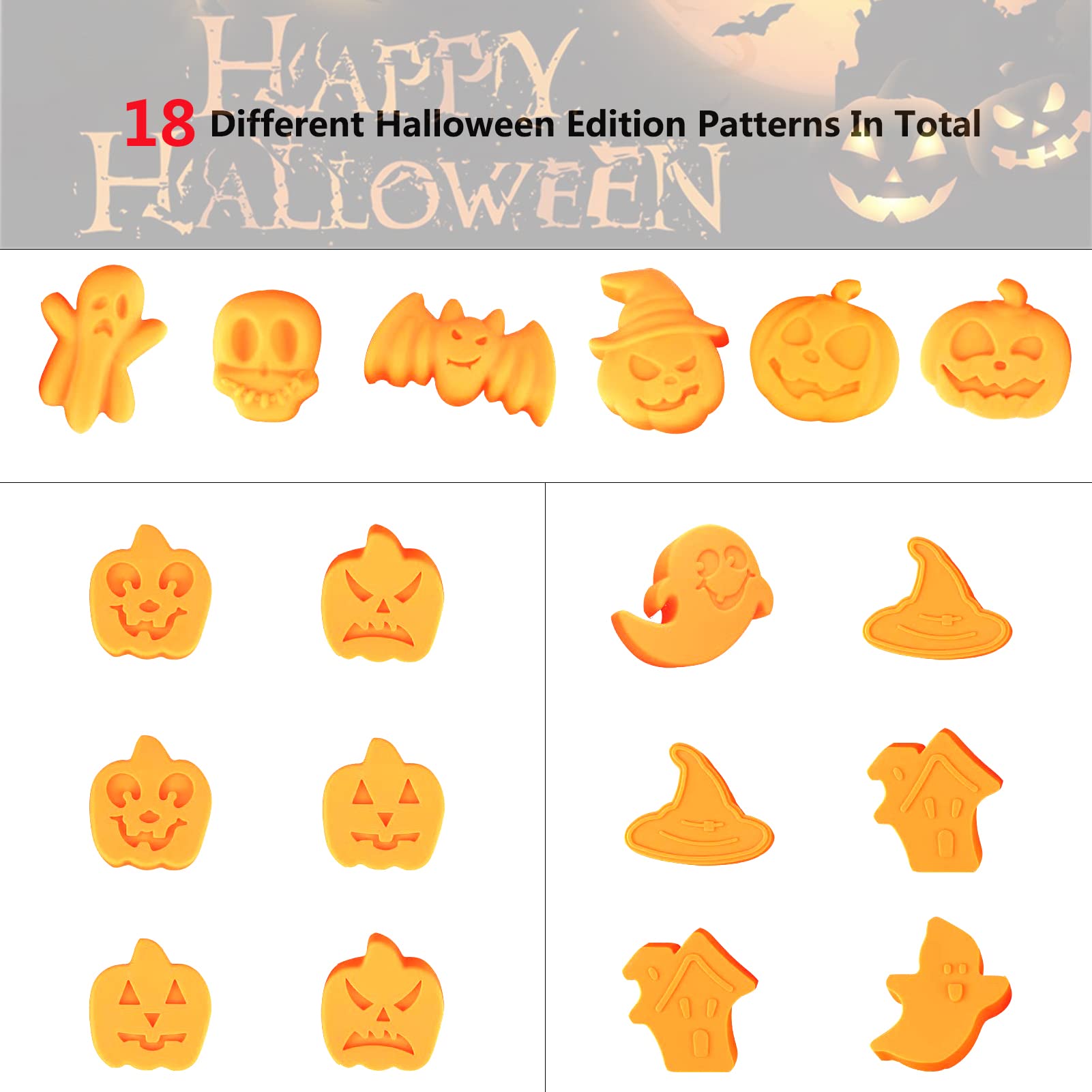 Set 3 Stampi Halloween In Silicone - Zucca, Fantasma, Pipistrello Per