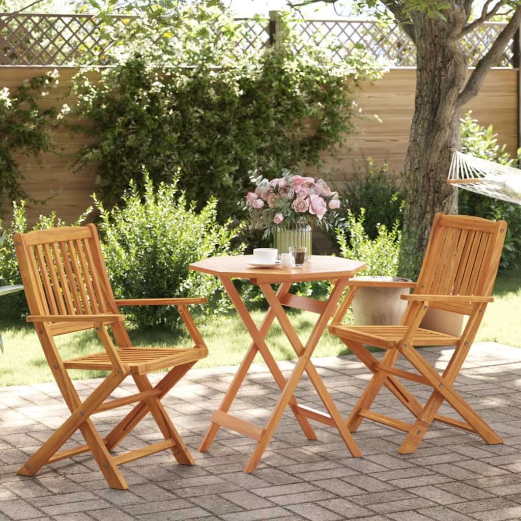vidaXL Muebles cafetería Plegables 3 pzas Madera Maciza Acacia, Juego de bistró de jardín, Juego de balcón, Juego de Muebles de Exterior