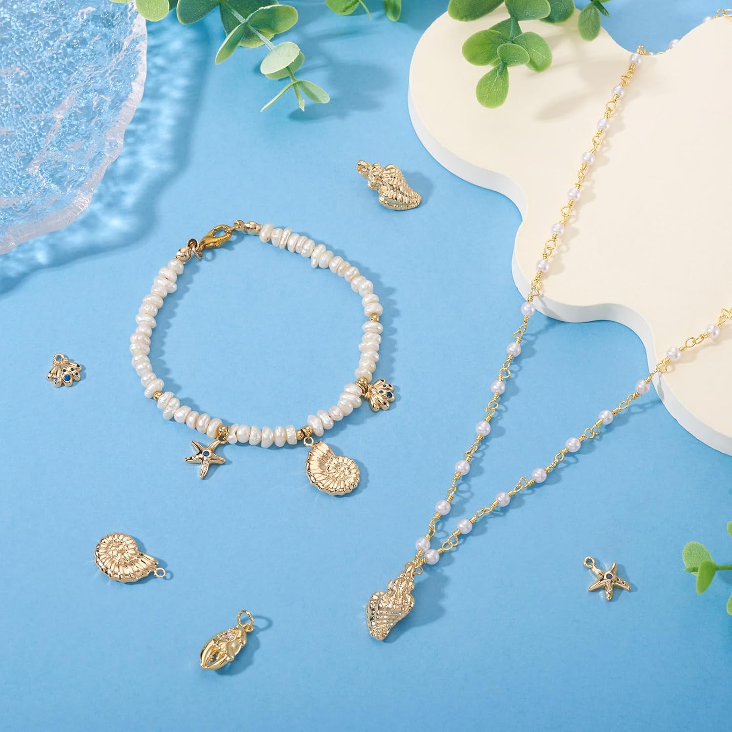 Cheriswelry 5Pcs 18K Gold Filled Conch Shell Charms Cubic Zirconia Metal Brass Seashell Starfish Pendants 10-20.5mm for DIY Summer Necklace Bracelet Earring Jewelry Making - Image 2