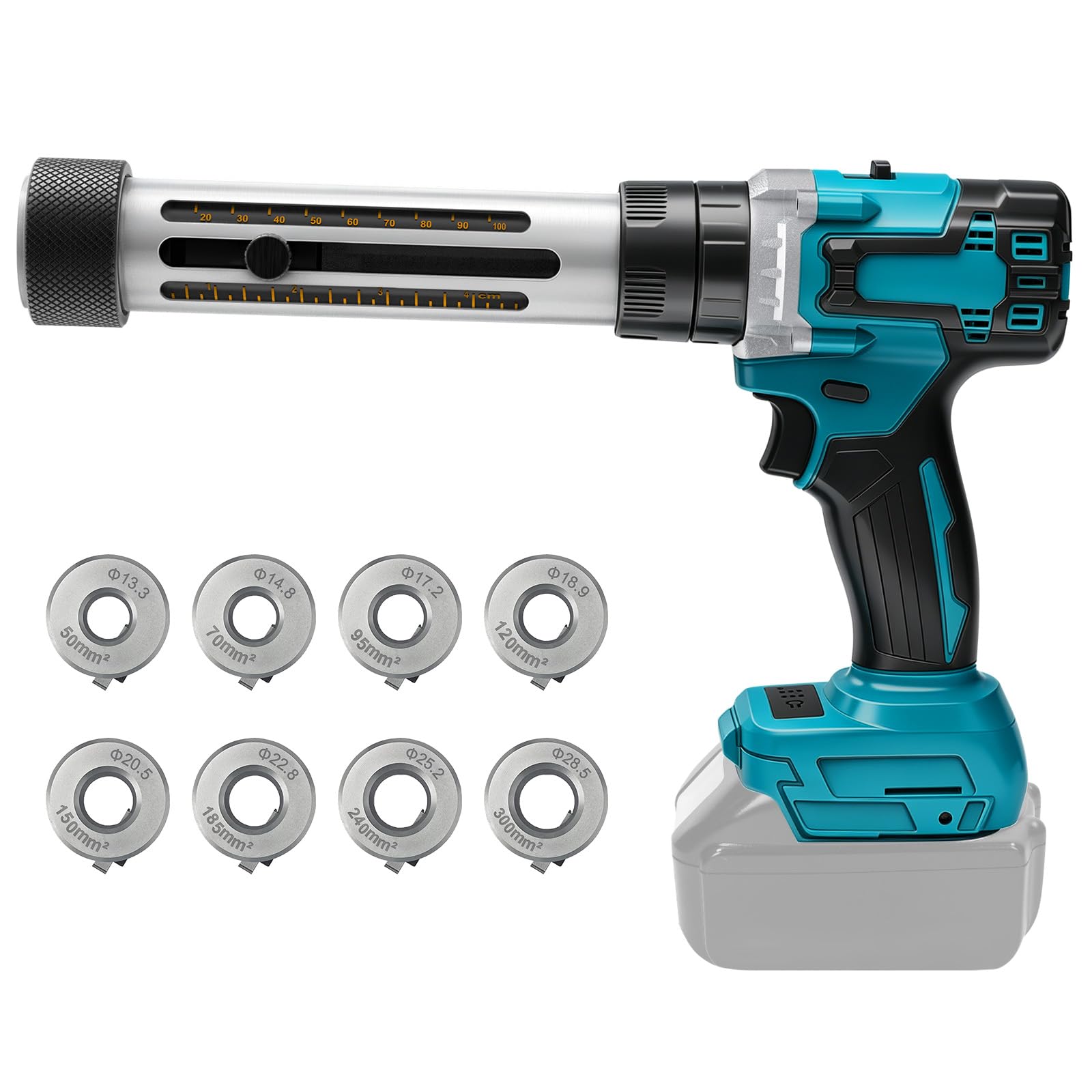 Macchina Spellacavi Elettrica Compatibile con Makita 18V (Batteria Non Inclusa), Spellafili Automatico per Cavi in Rame da 50-300 mm², Utensile Portatile per Recupero e Lavorazione Cavi