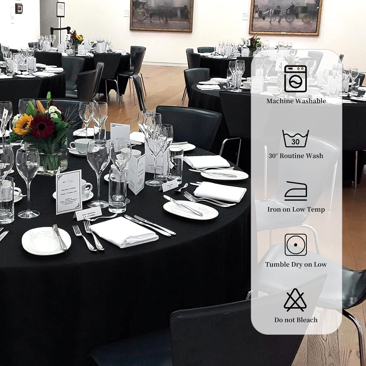 10 Pack Round Tablecloths - 120 Inch, Black Polyester Tablescape Fabric: Stain & Wrinkle Resistant, Ideal for Weddings & Parties - Image 3