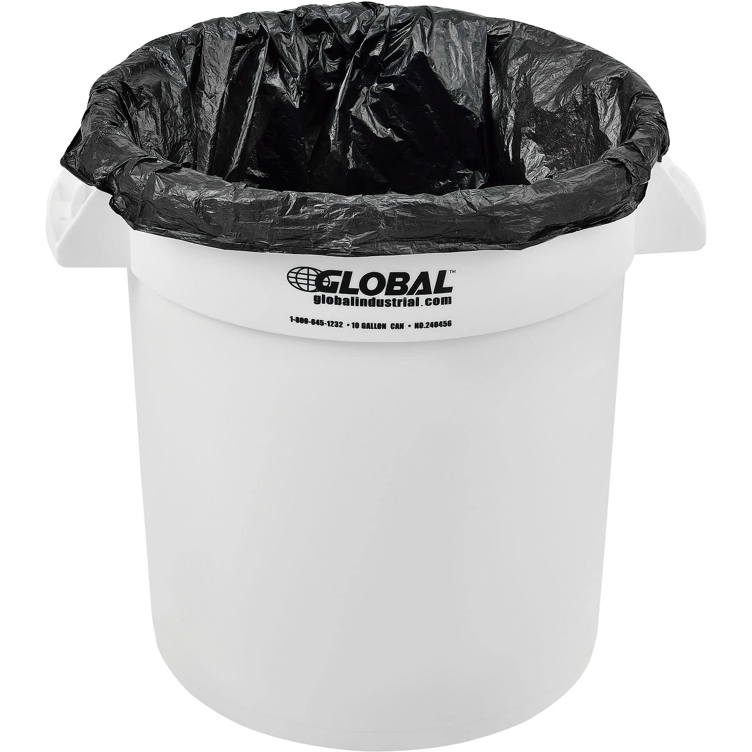 Global Industrial Commercial Round Trash Can, 10 Gallon Capacity, Plastic Garbage Can, Indoor and Outdoor Utility Trash Can, White, 15-5/8"W x 17-1/8"H, No Lid