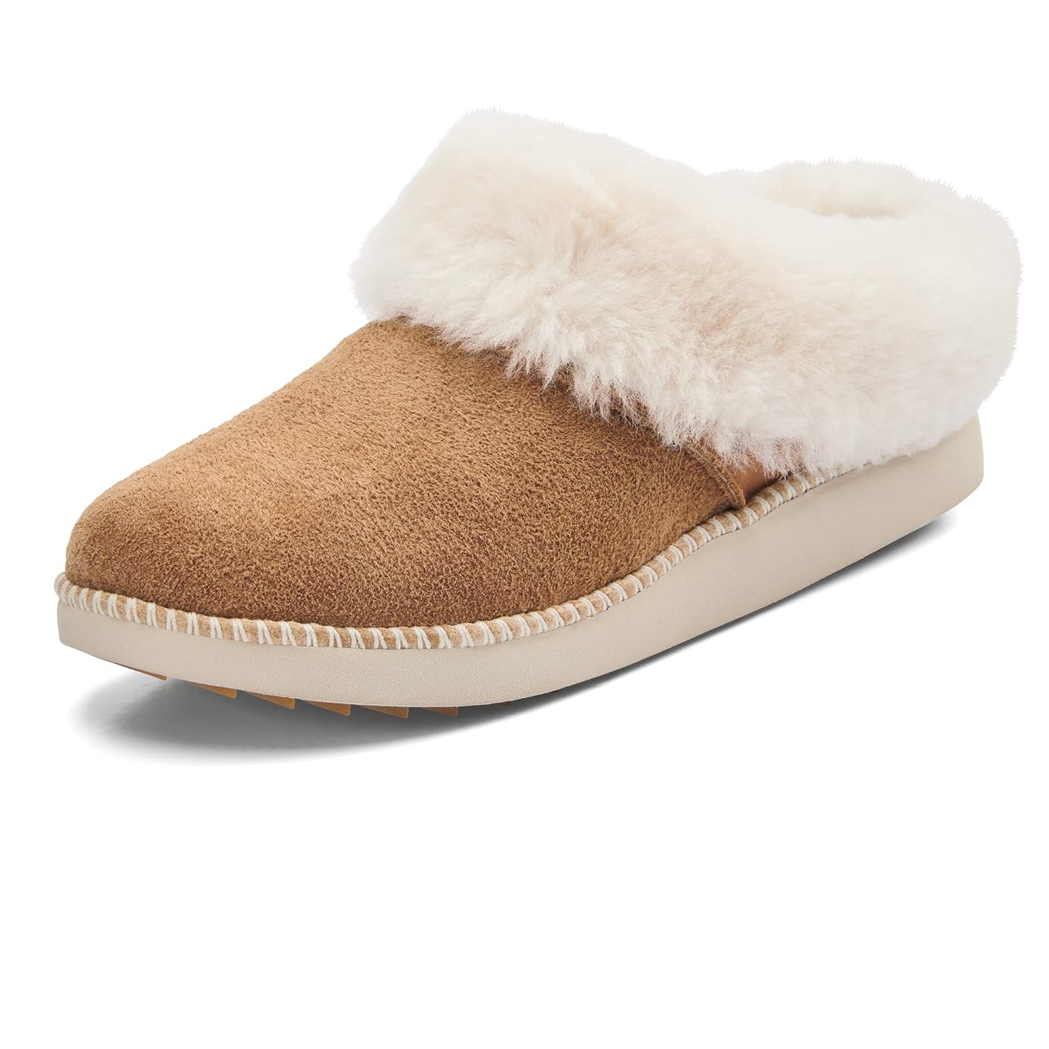 OLUKAI Kui Womens Slipper Soft Full-Grain Leather Wool Blend Footbed Wet Grip Soles for Inside Outside Wear Cute