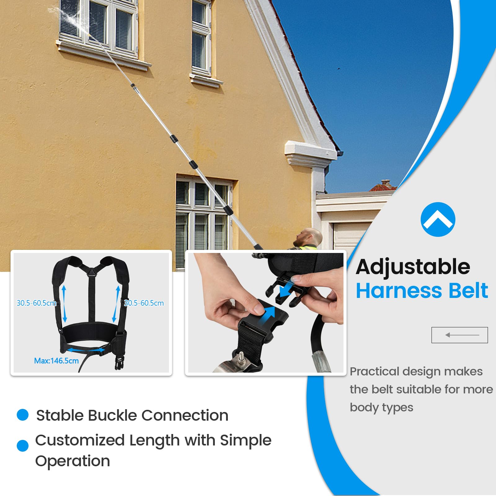 SOARS Spruzzatore Lancia Telescopica per Pulitore Ad Alta Pressione, Set Prolunga Pulitore con 5 Ugelli, 2 Adattatori, Cintura di Imbracatura, 550 CM Max, 4200 PSI, per Tetto, Auto, Terrazza, Parete