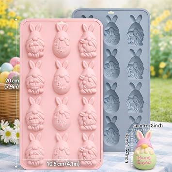 2PCS Easter Silicone Mold Bunny Silicone Mold Easter Eggs Silicone Mold Easter Dwarf Molds 12 Cavity Bunny Chocolate Molds Silicone Easter Mold Easter Candy Mold for Chocolate Candy Fondant Ice Cube